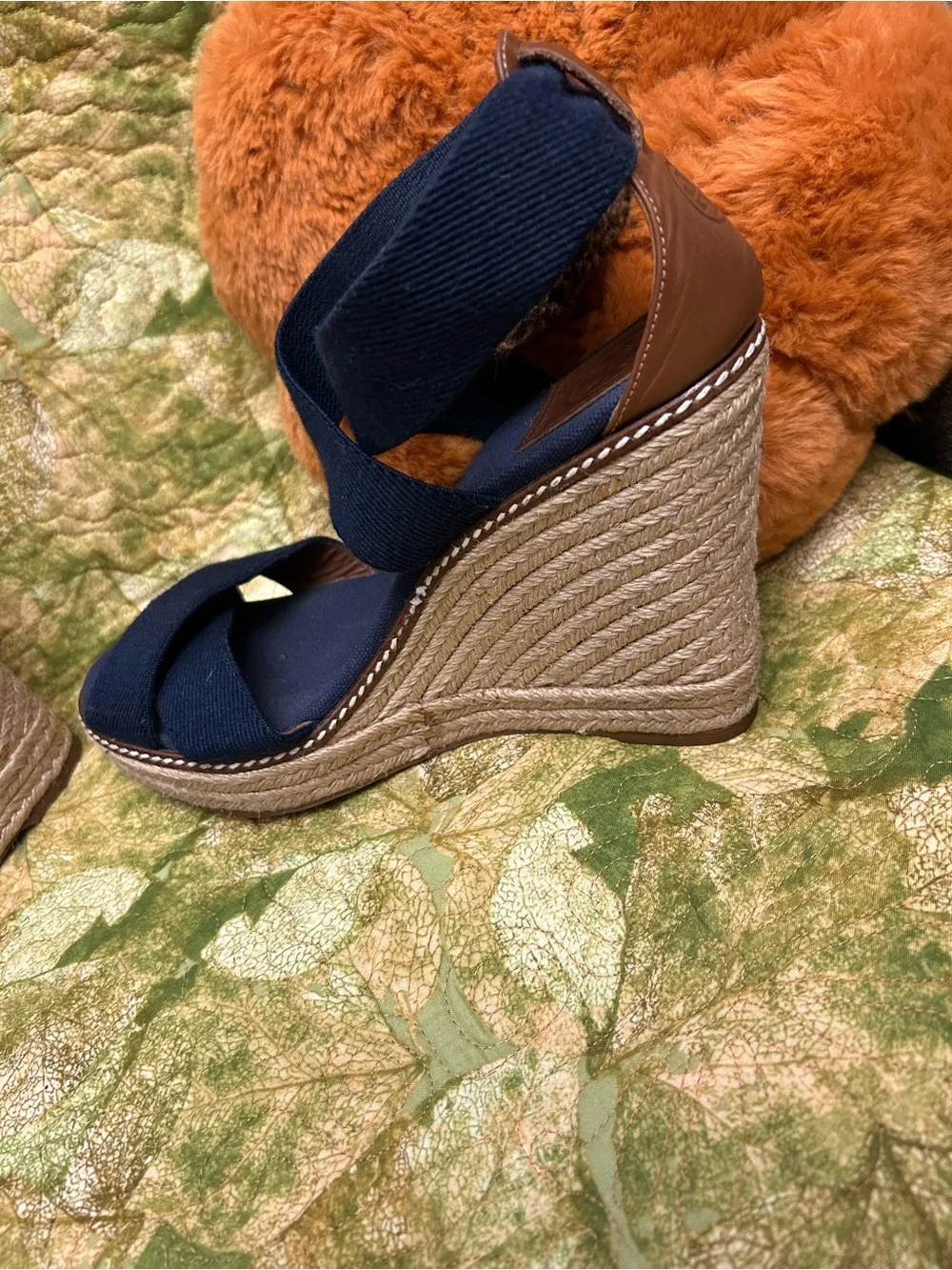 Tory Burch Navy Crisscross Espadrille Wedge Sandals